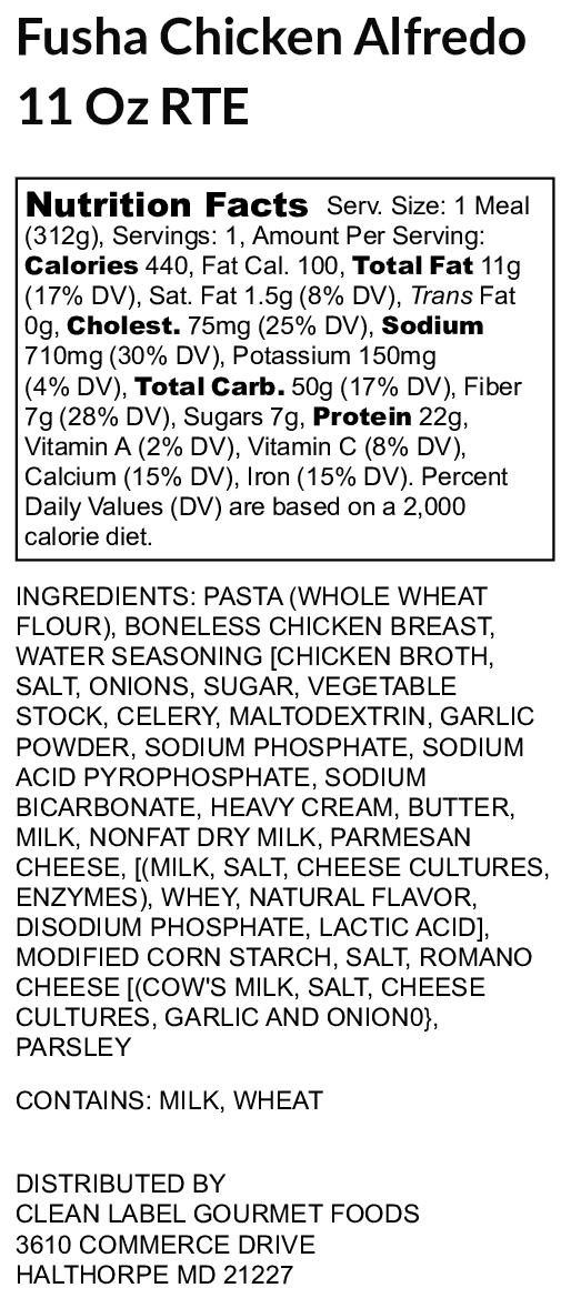 A food label with ingredients for pasta.