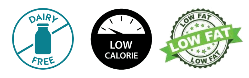 A green background with a black and white sign that says low calorie.